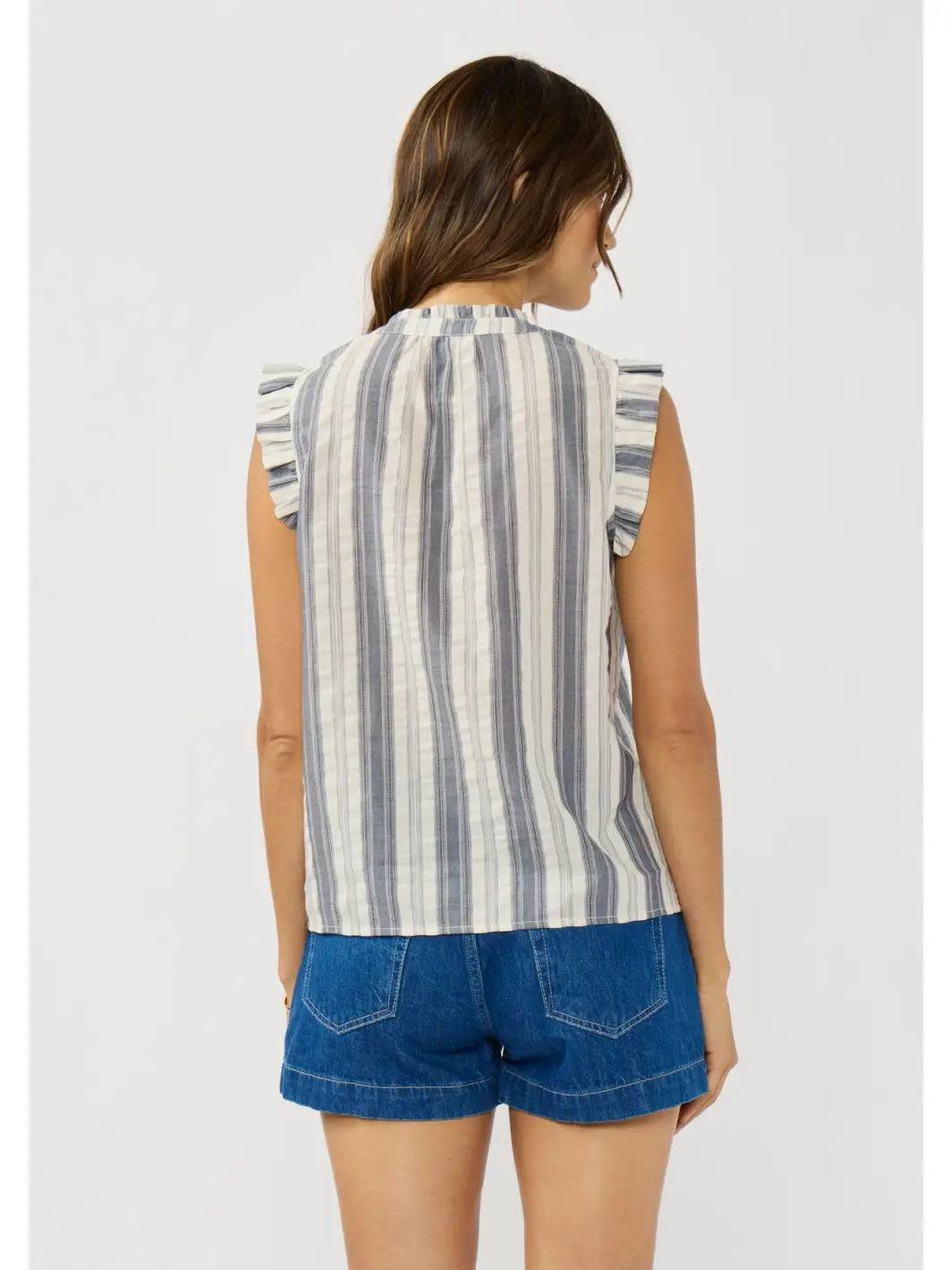 Ruffle Sleeve Stripe Smocked Top