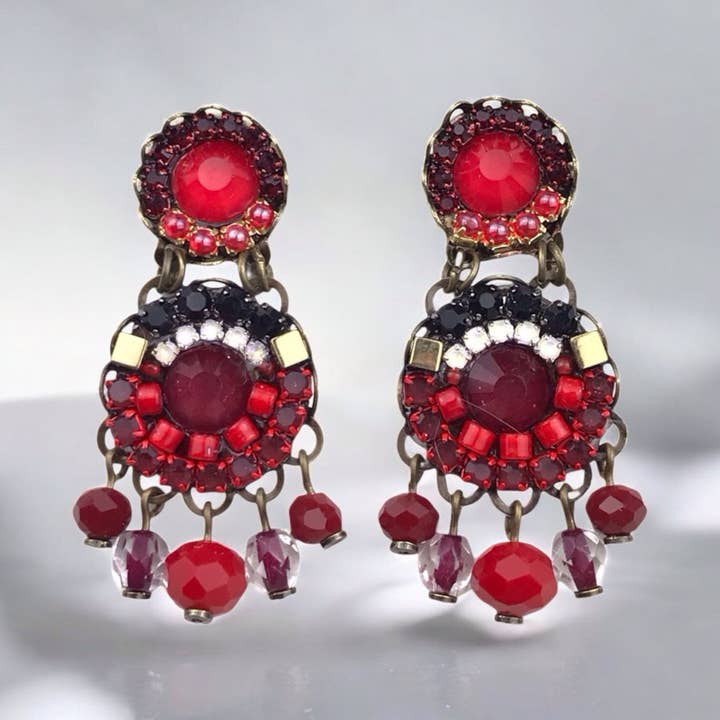 Melizi Jewelry Ruby and Black Crystal Earrings