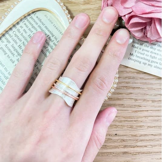 Zoey Simmons Hammered Tri-Colored Spinner Ring