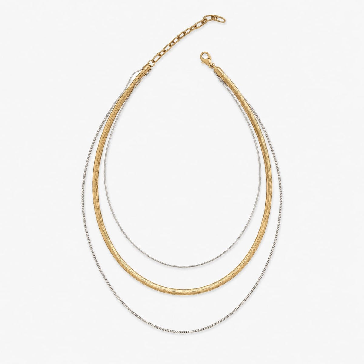 Mixed Metal 3 Row Chain Necklace
