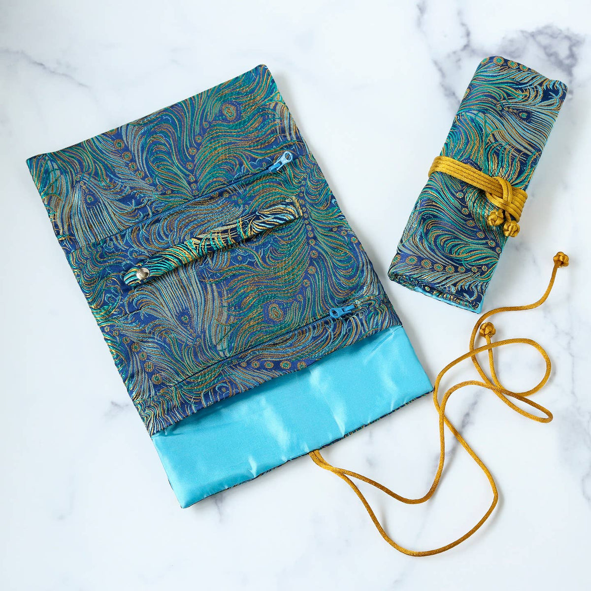 Silk Brocade Travel Jewelry Roll - Multiple Patterns