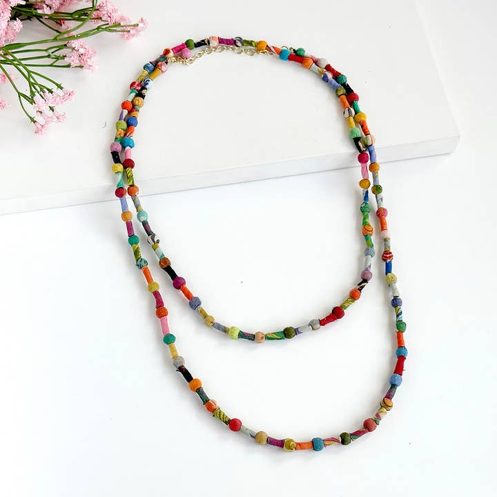 World Finds Scrolled & Dotted Kantha Necklace