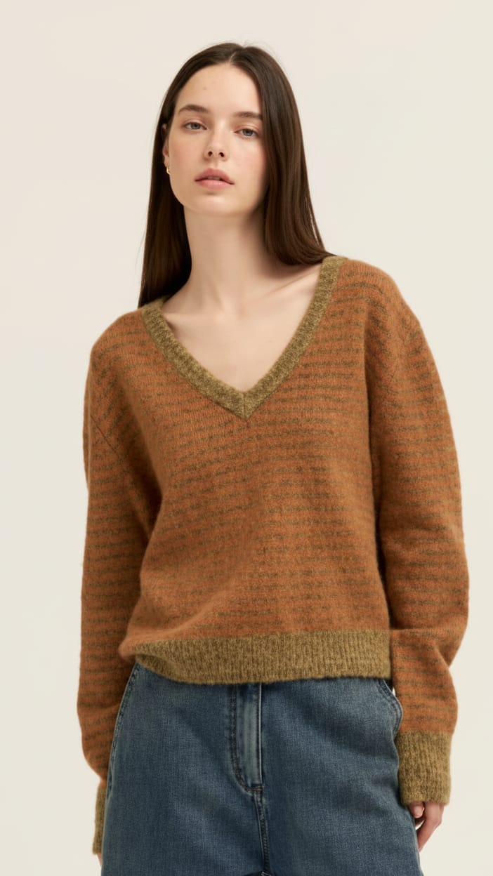 Striped V-Neck Sweater - Multiple Colors