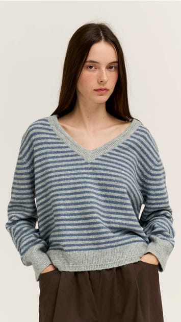 Striped V-Neck Sweater - Multiple Colors