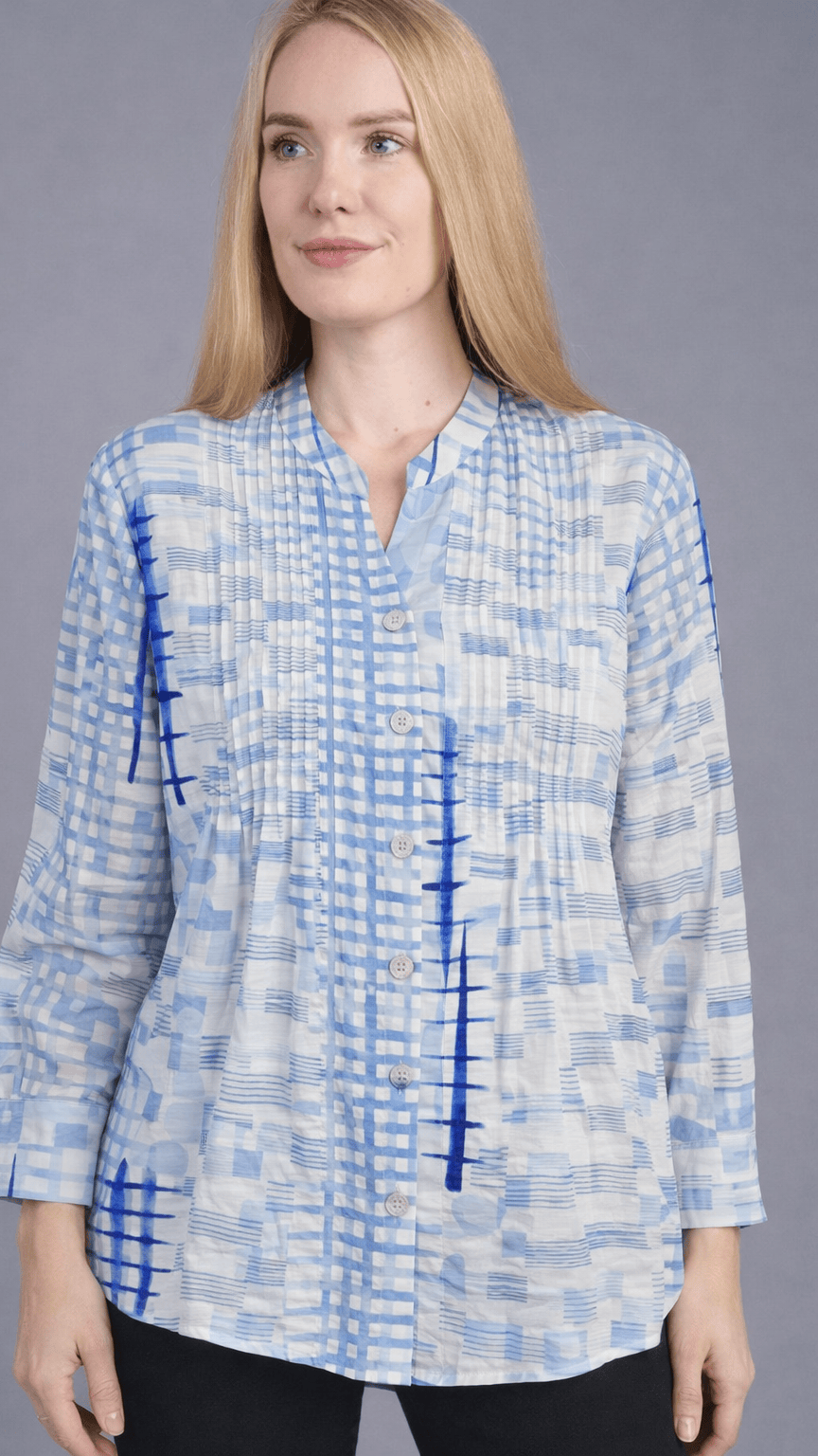 Shana Apparel Pintuck Blouse - Multiple Prints