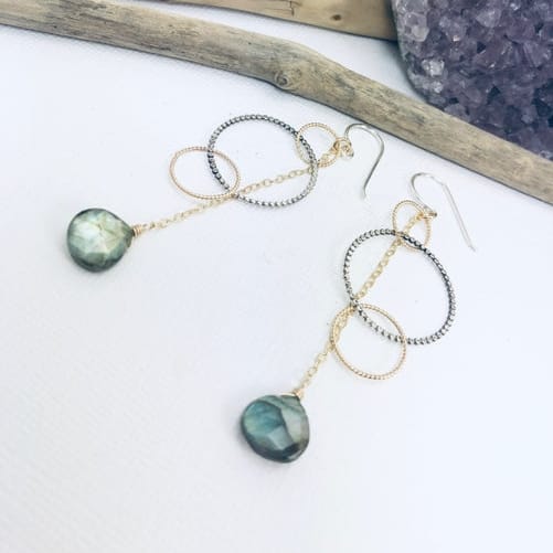 Laura J Designs Mixed Metal Labradorite Chain Earrings