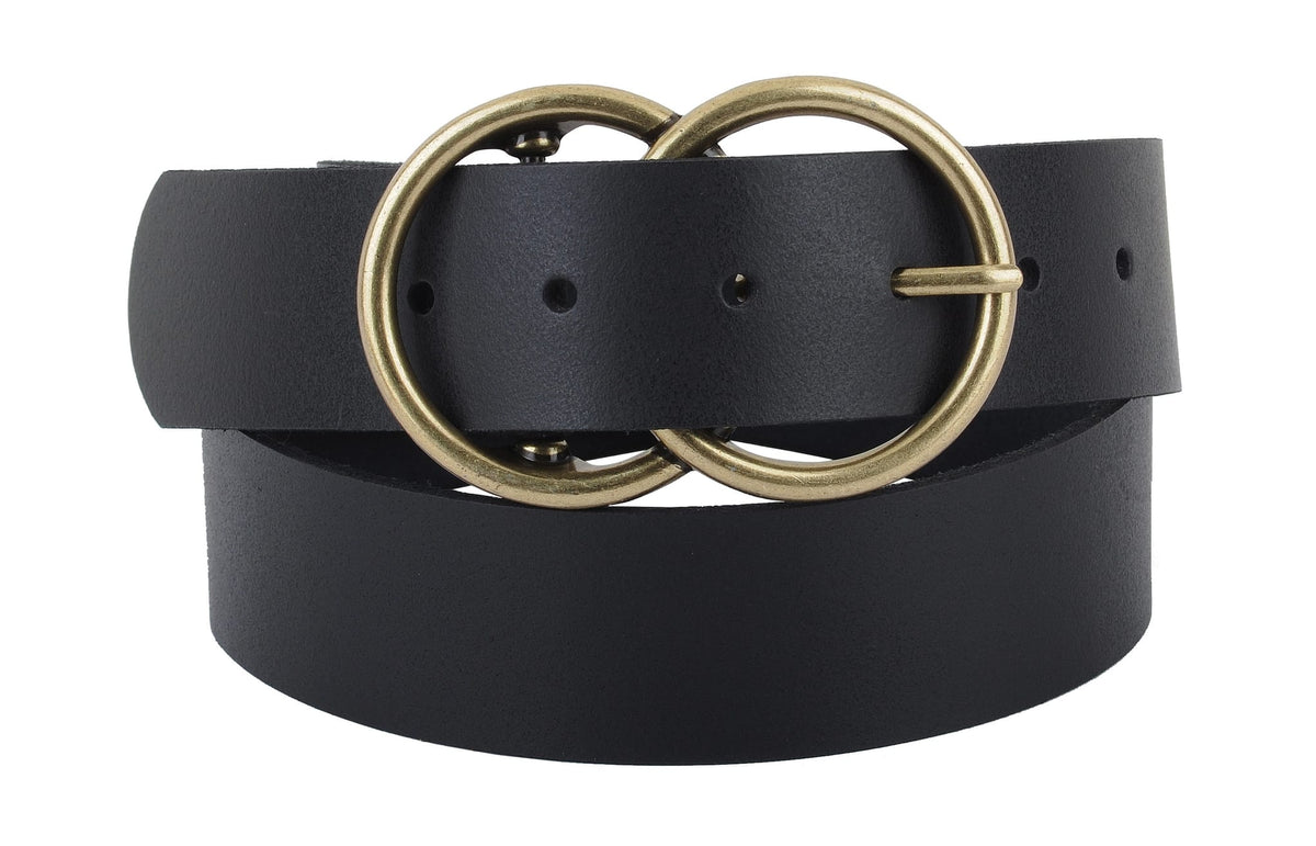 Leather Double Circle Buckle Belt - Multiple Colors