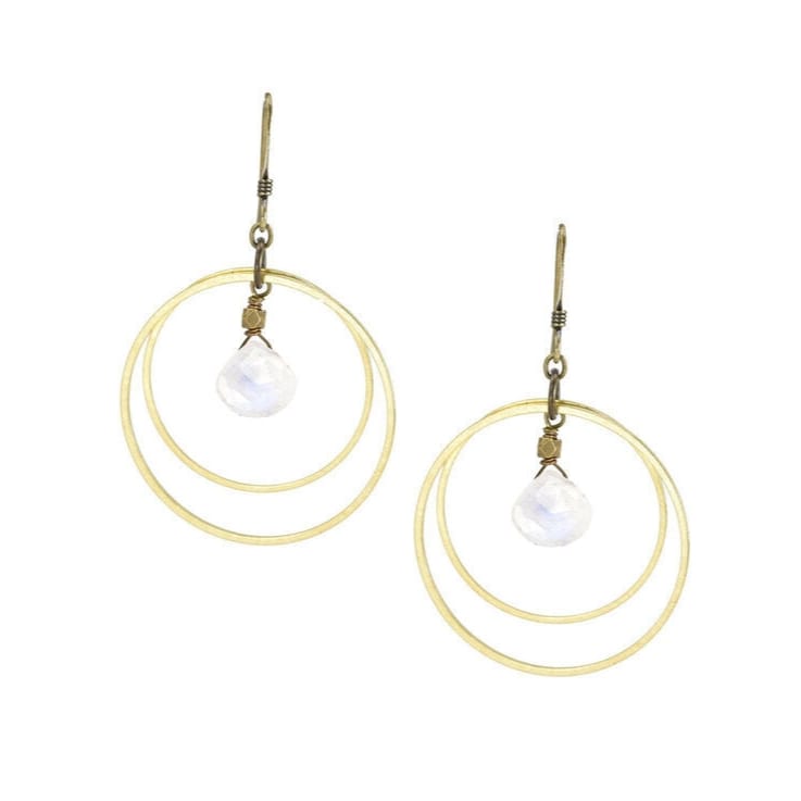 Edgy Petal Rainbow Moonstone Double Hoop Earrings