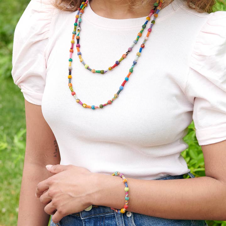 World Finds Scrolled & Dotted Kantha Necklace