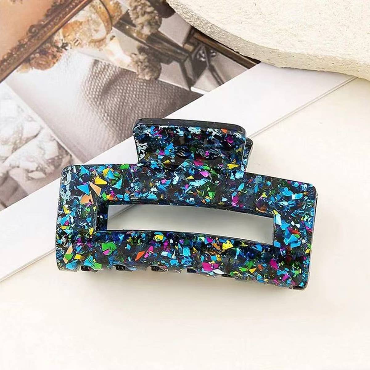 Square Sequin Hollow Hair Claw - Multiple Colors