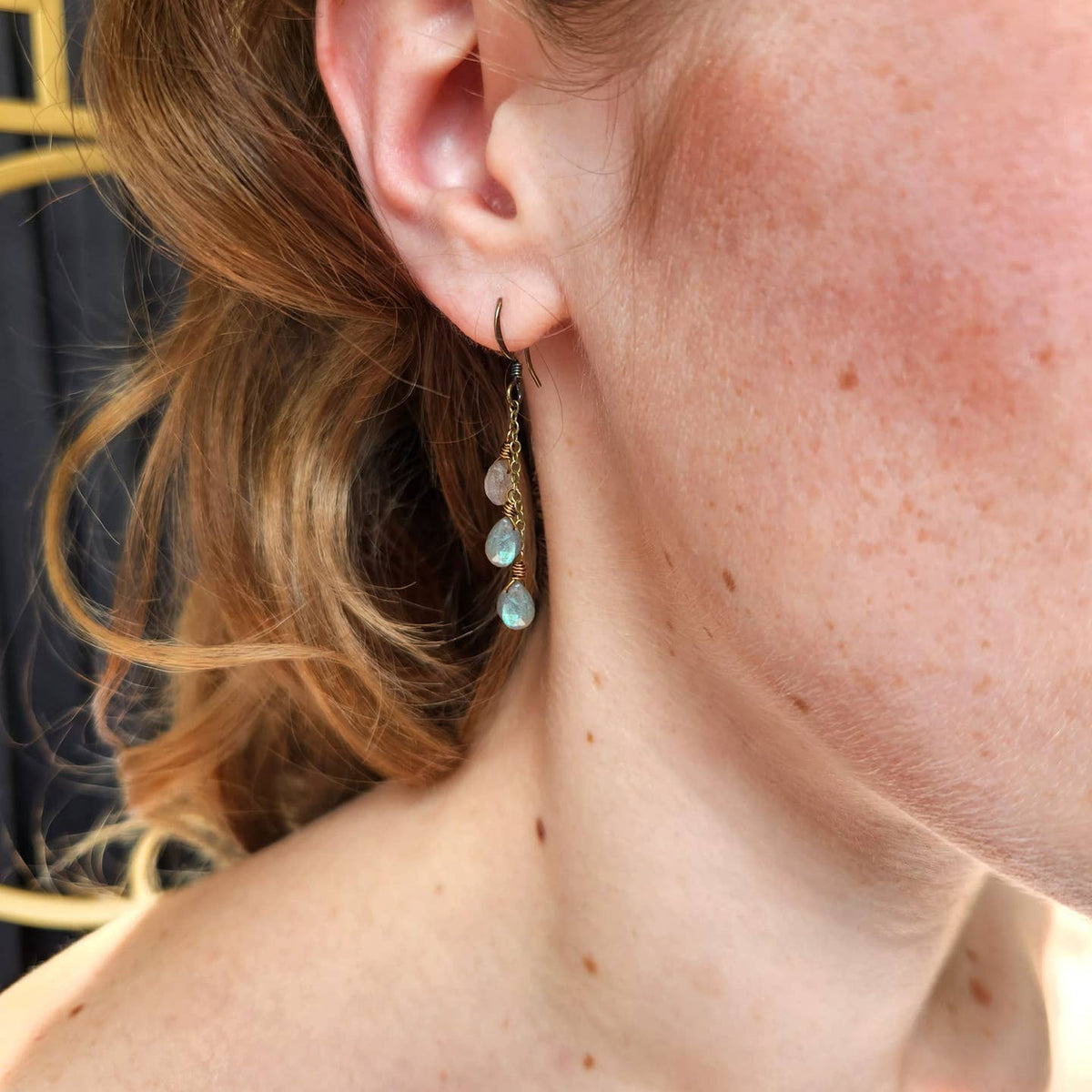 Edgy Petal Dainty Labradorite Cluster Chain Earrings