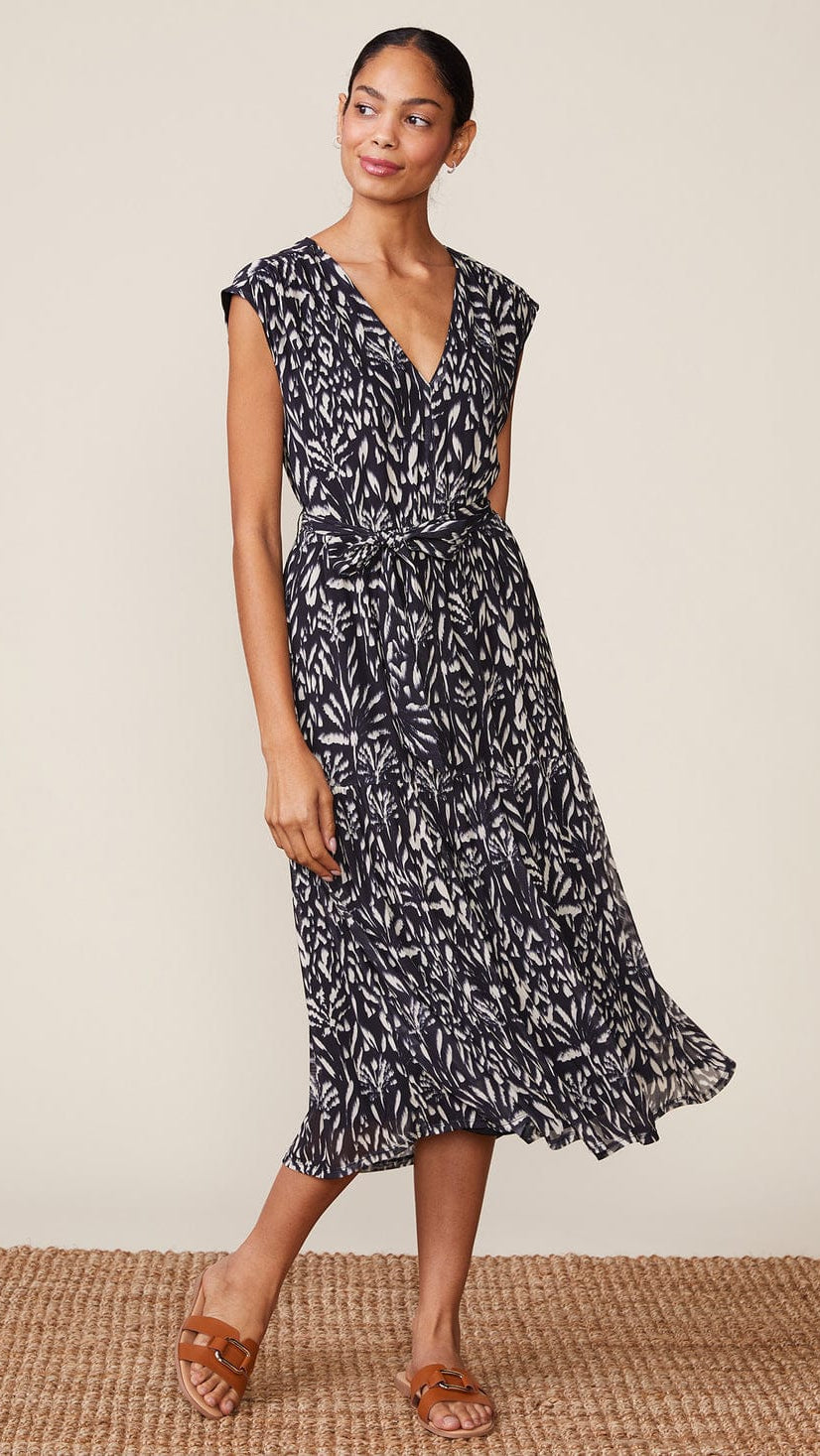 Anthem Printed Mesh V-Neck Midi Dress