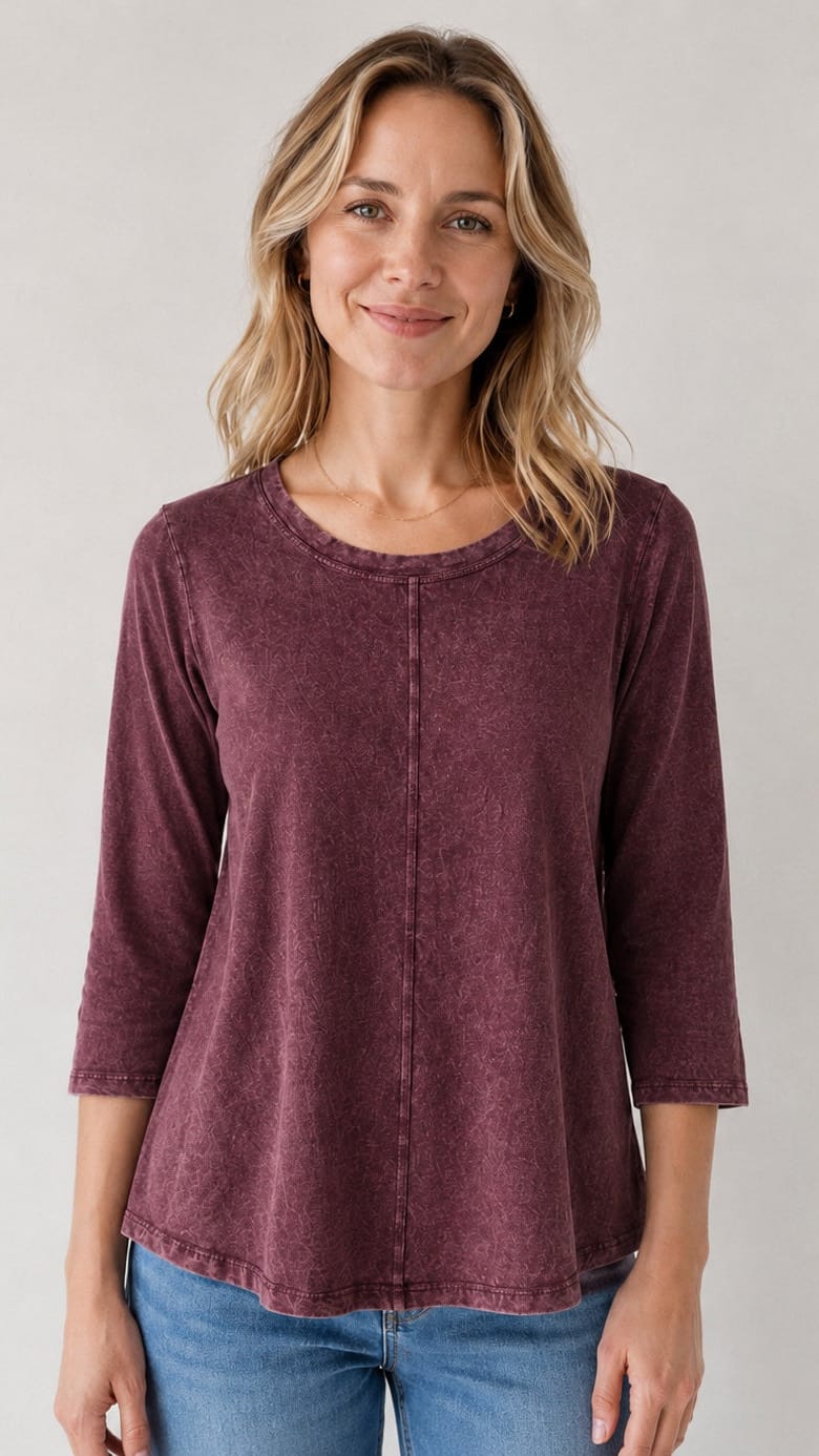 Cotton Lani Mineral Wash 3/4 Sleeve Swing Tee - Multiple Colors
