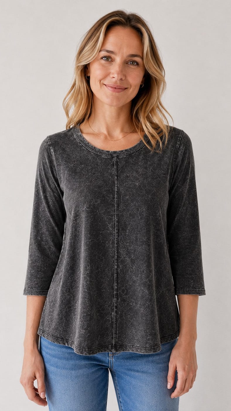 Cotton Lani Mineral Wash 3/4 Sleeve Swing Tee - Multiple Colors