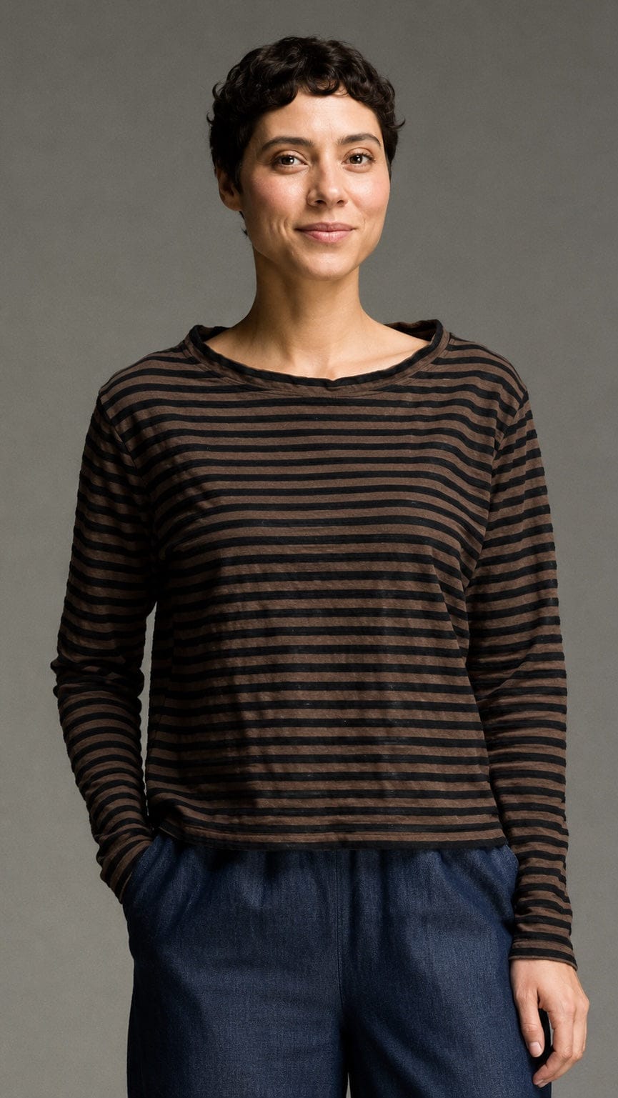 Cut Loose Black Stripe Boxy Mock Neck Top - Multiple Colors