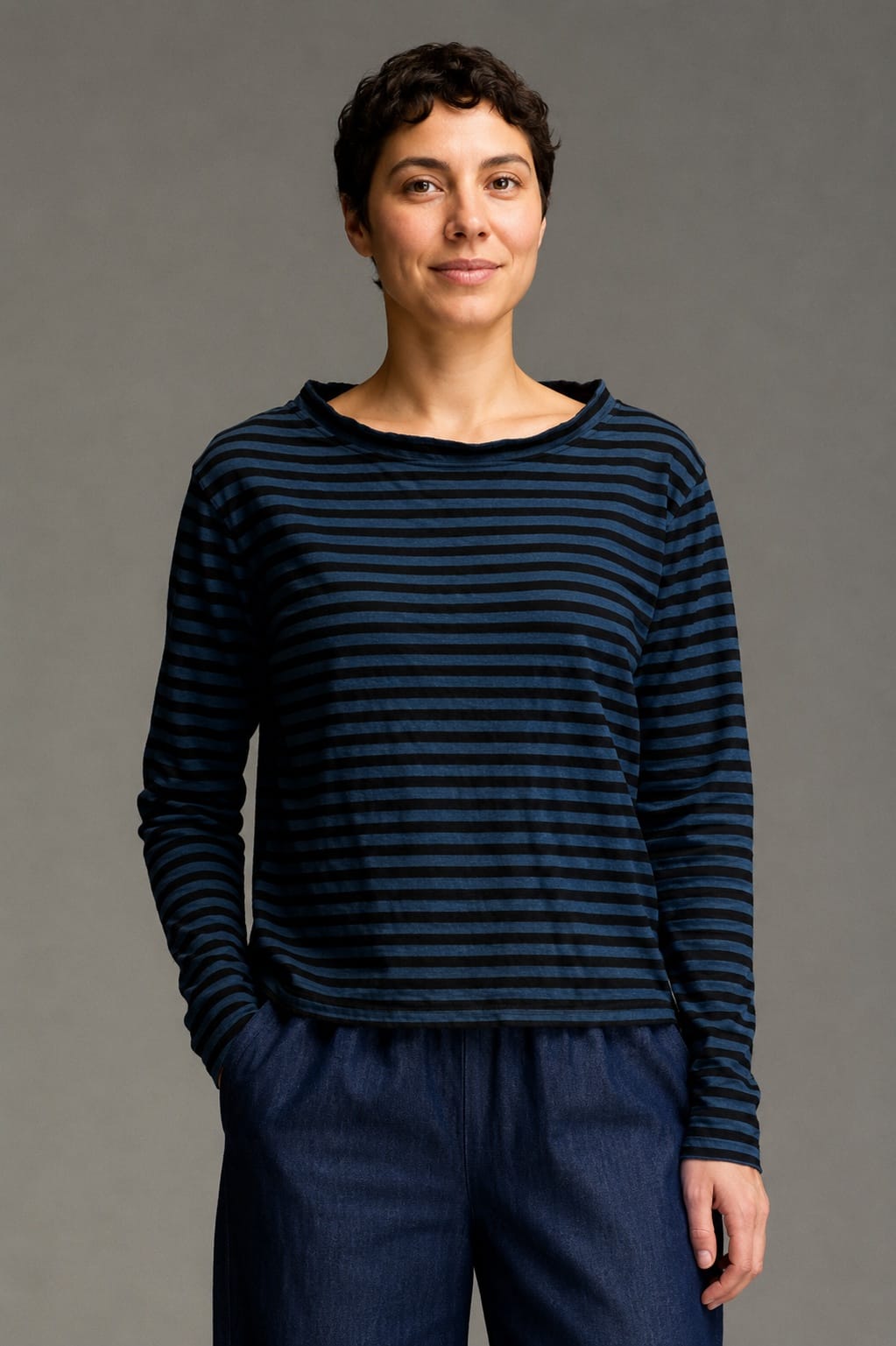 Cut Loose Black Stripe Boxy Mock Neck Top - Multiple Colors