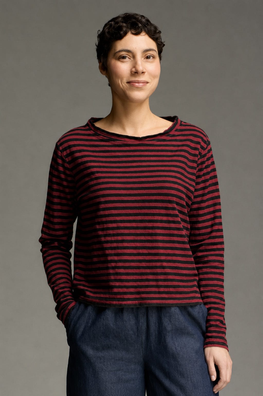 Cut Loose Black Stripe Boxy Mock Neck Top - Multiple Colors
