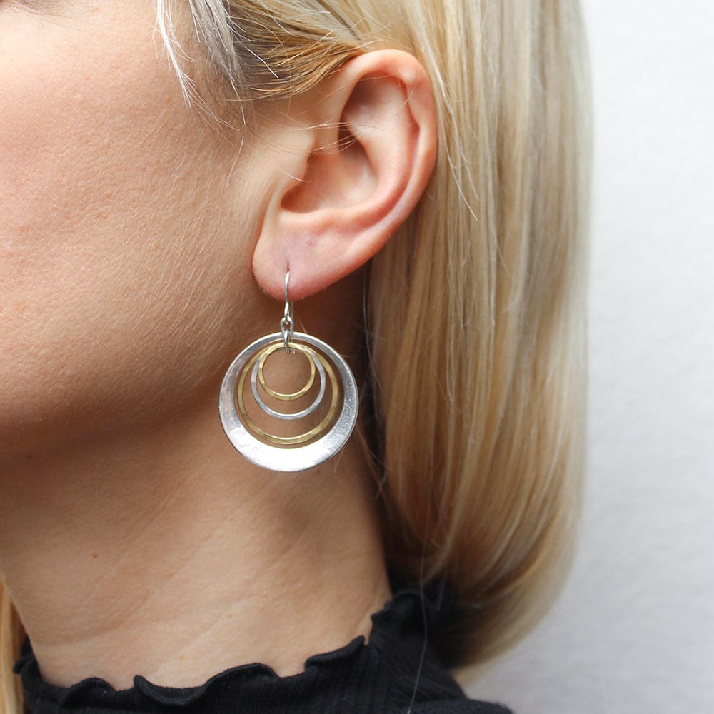 Marjorie Baer Medium Cutout Disc with Hammered Rings Wire Earrings - E0860DW