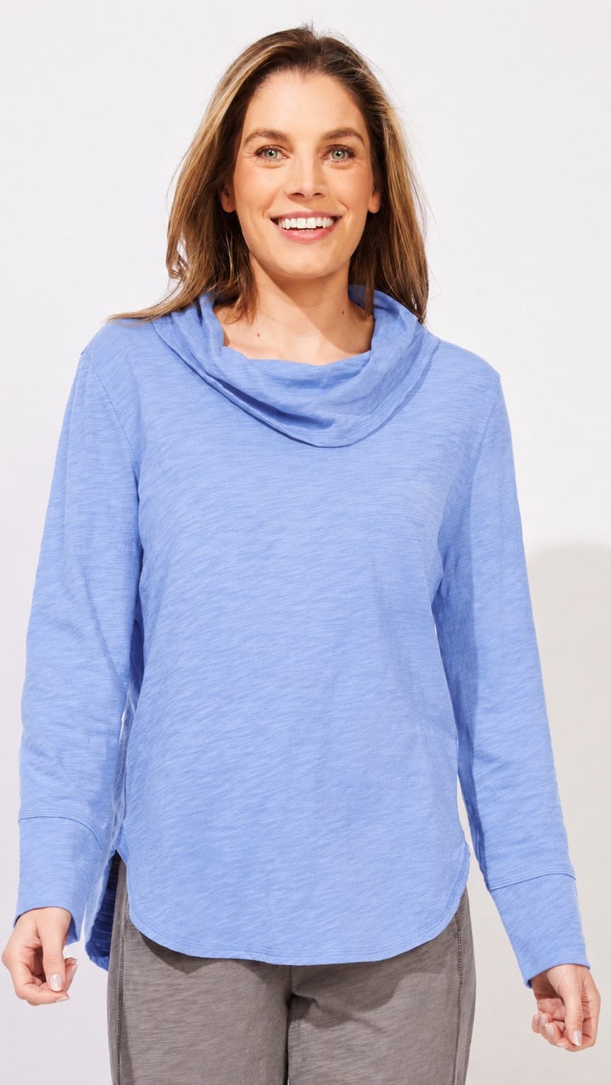 Escape Cotton Slub Hi-Low Cowl Tee - Multiple Colors