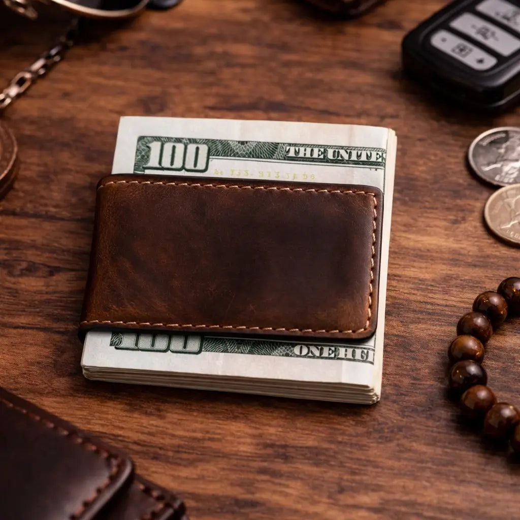Genuine Full-Grain Leather Money Clip Wallet - Multiple Colors