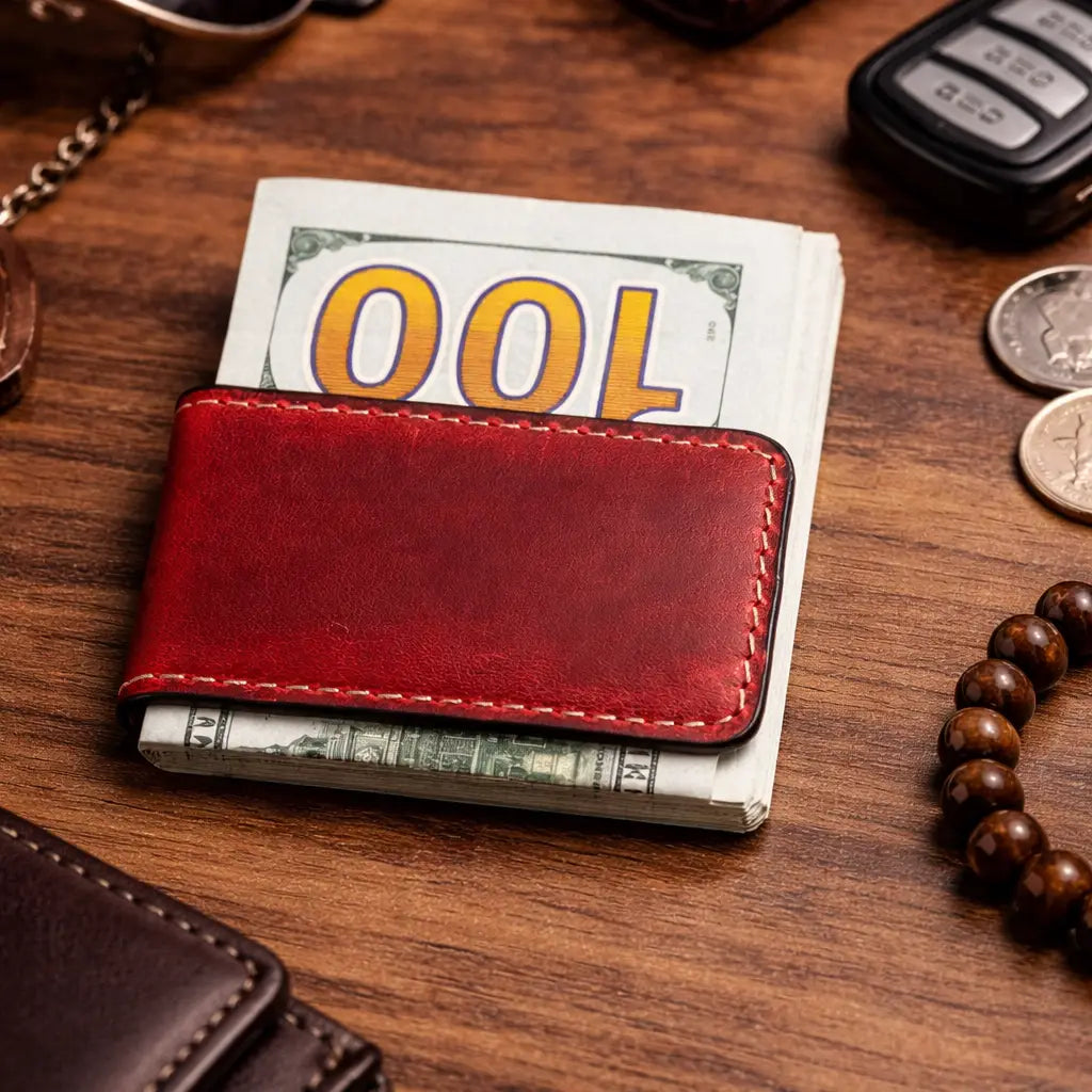 Genuine Full-Grain Leather Money Clip Wallet - Multiple Colors