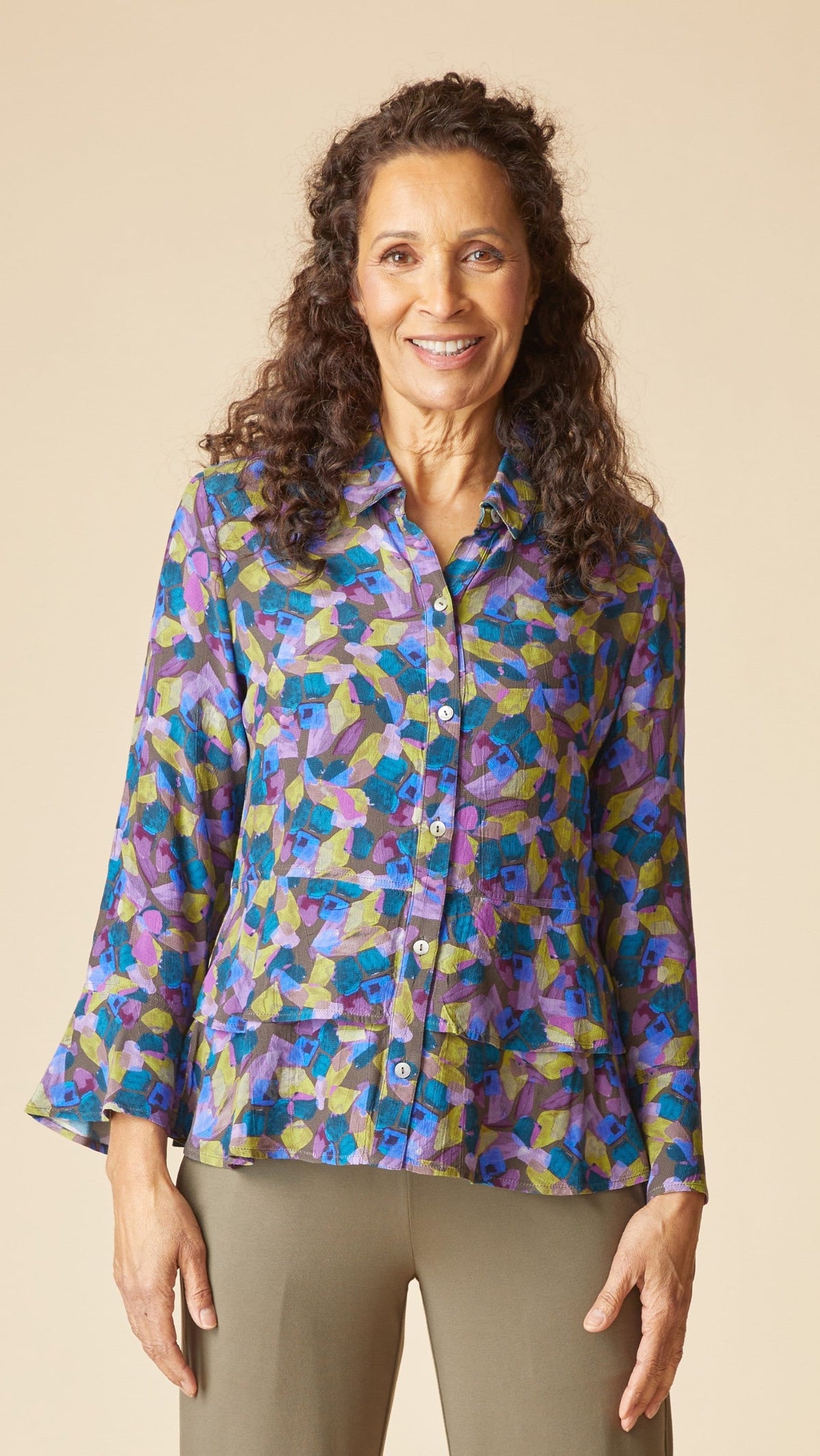 Habitat Crepe Painted Stones Flounce Shirt - Multiple Colors