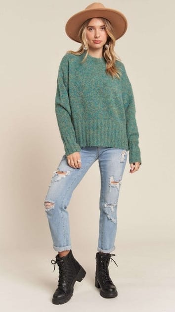 Heathered Crew Neck Knit Sweater