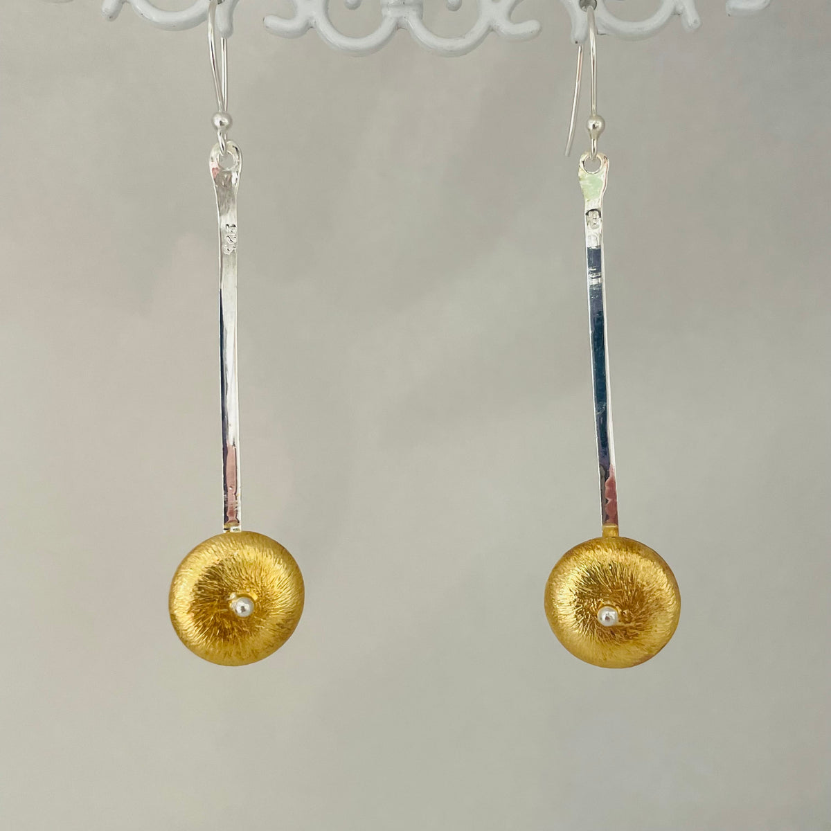 L.E. Leonard Sterling Silver Long Drop Two Tone Earring