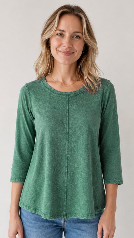 Cotton Lani Mineral Wash 3/4 Sleeve Swing Tee - Multiple Colors