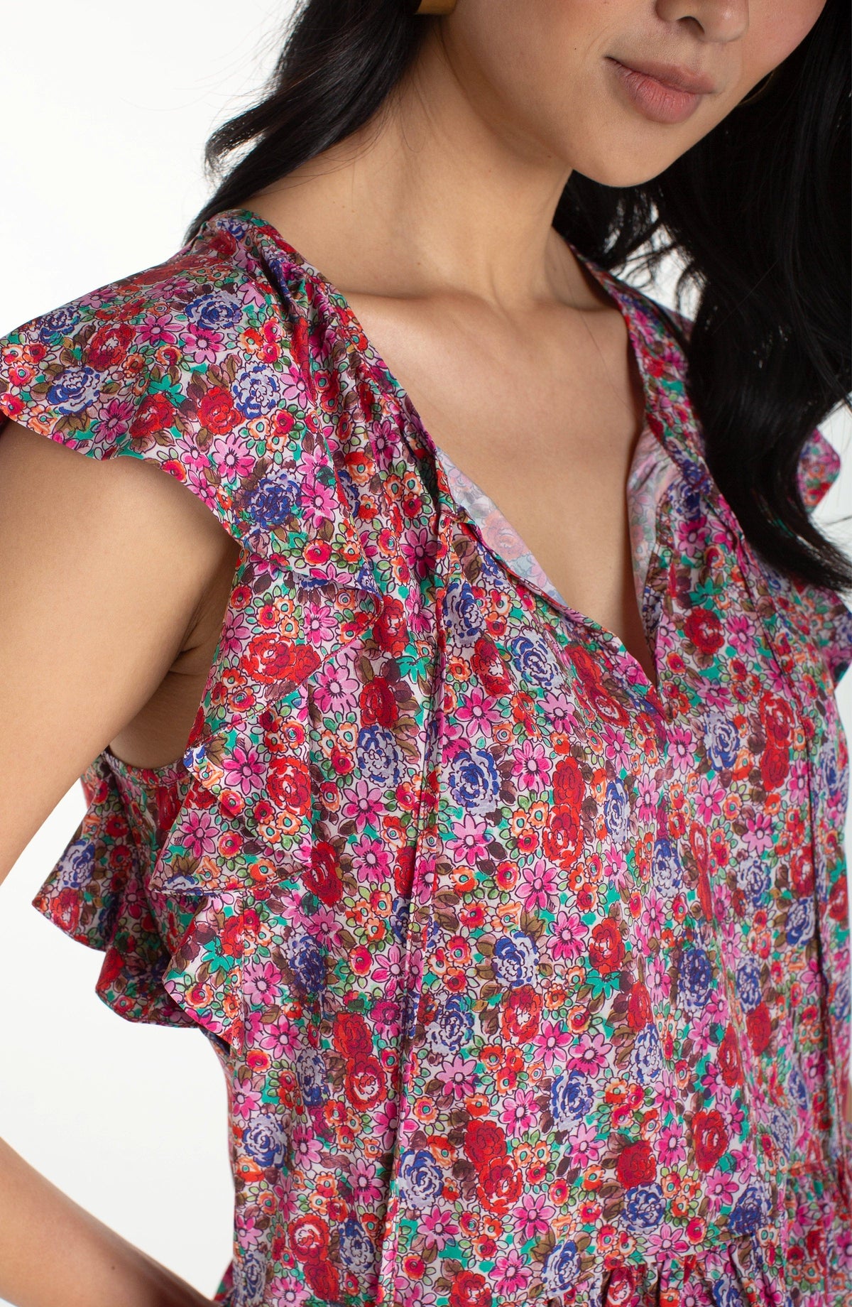 Liverpool Flutter Sleeve Peplum Woven Top with Ties