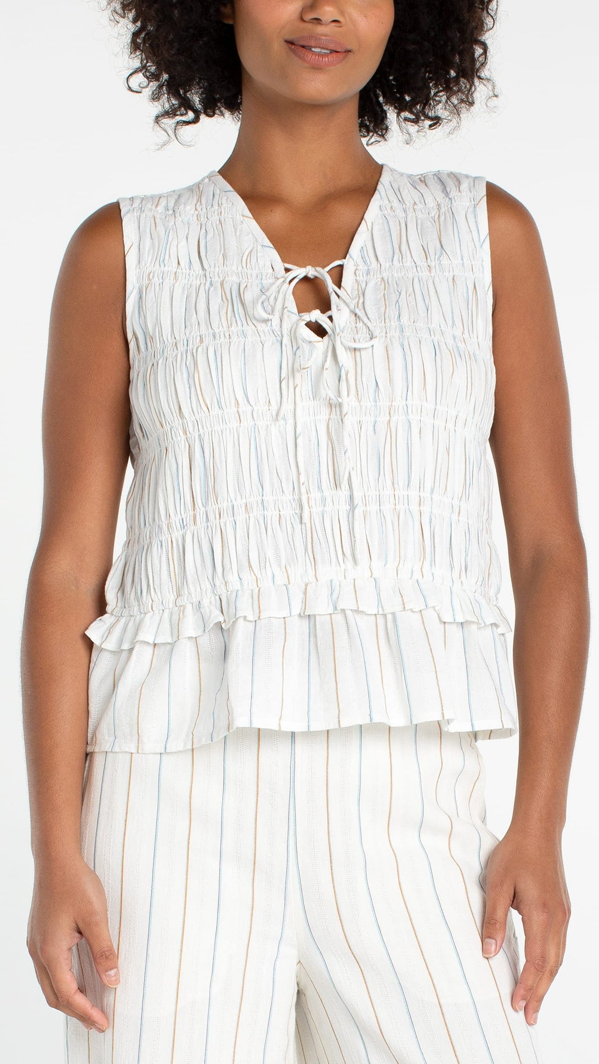 Liverpool Sleeveless Tie Front Woven Top