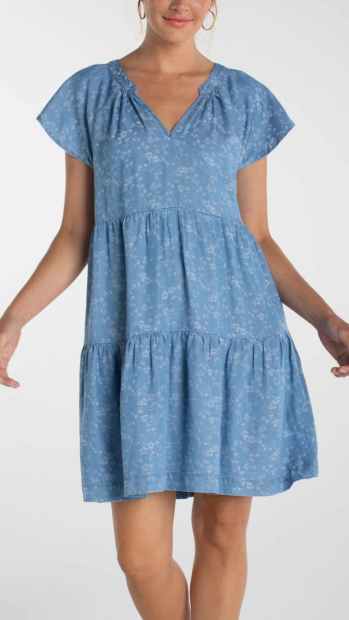 Liverpool Tiered Flutter Sleeve Dress