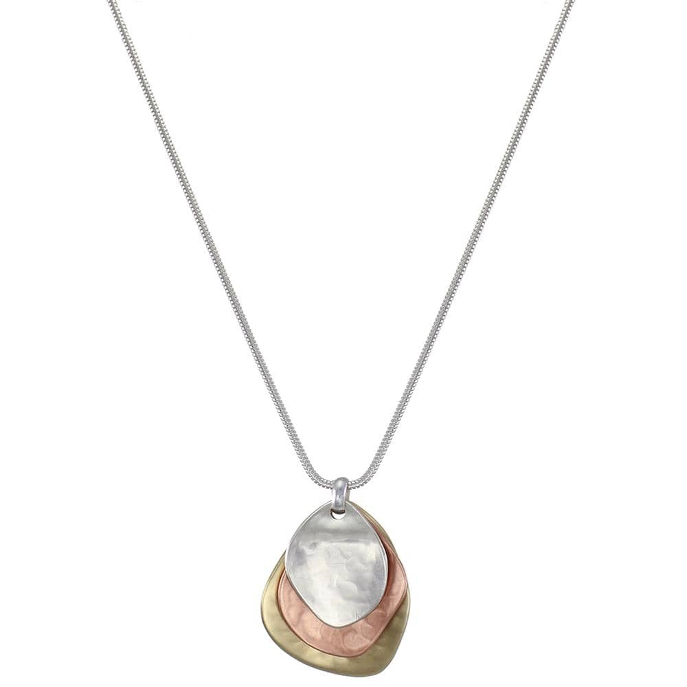 Marjorie Baer Three Hammered Petals on Long Snake Chain Necklace - N9809D