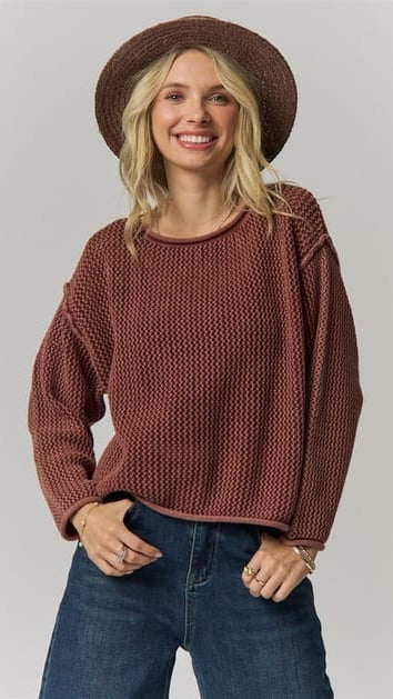 Rolled Hem Textured Knit Sweater - Multiple Colors
