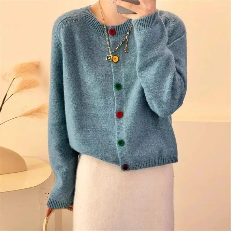 Round Neck Multi Button Cardigan - Multiple Colors