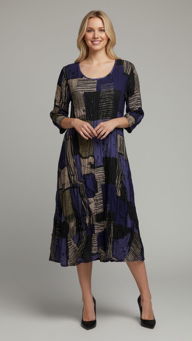 Shana Apparel 3/4 Sleeve Crinkle Dress