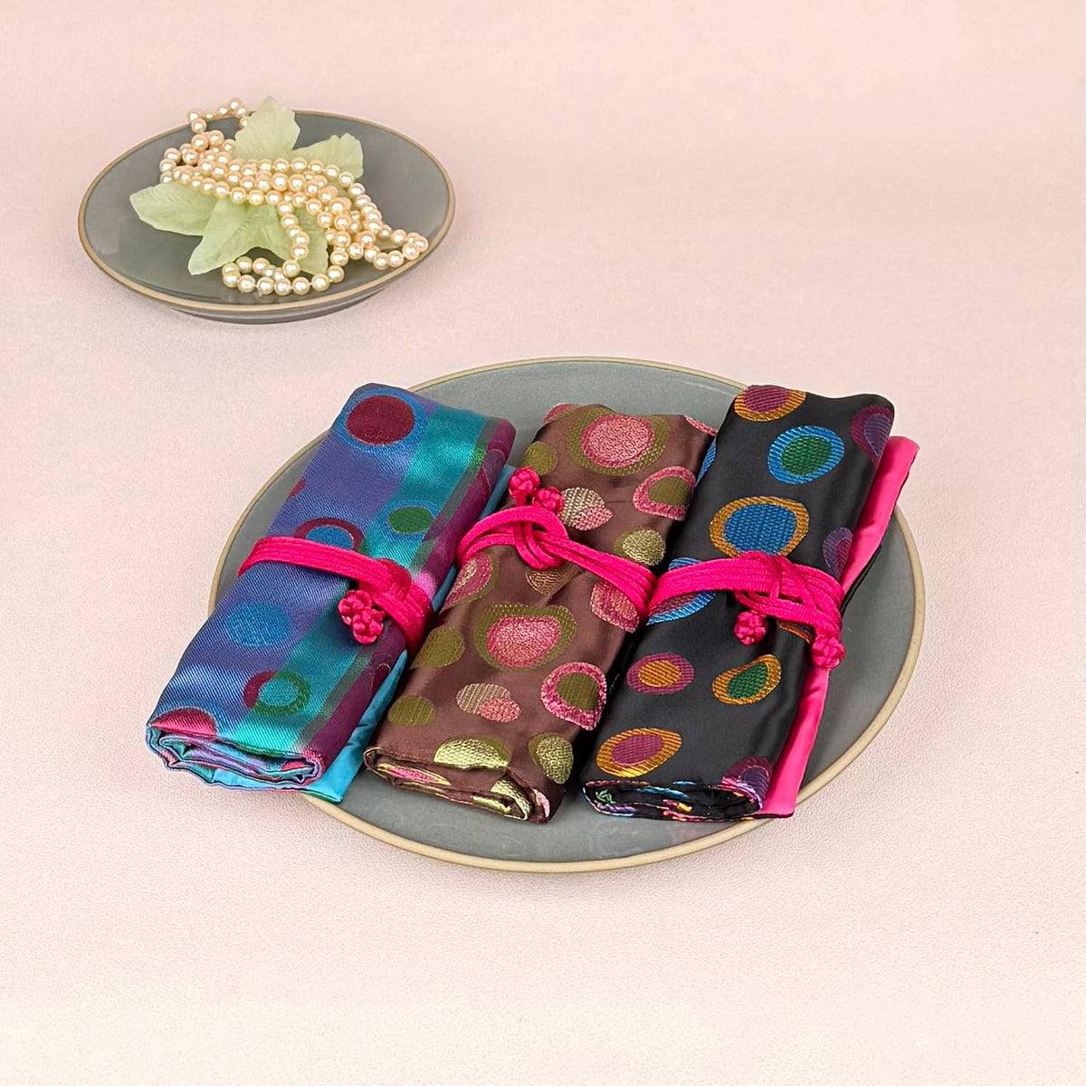 Silk Brocade Travel Jewelry Roll - Multiple Patterns