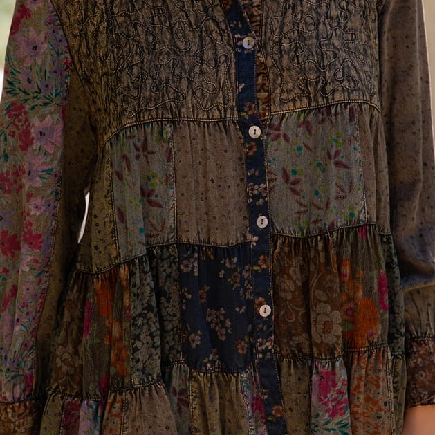 Boho Quilted Embroidered Tiered Shirt