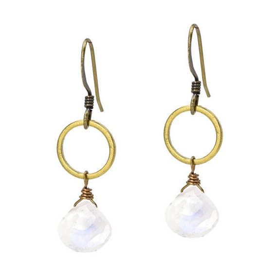 Edgy Petal Delicate Rainbow Moonstone Circle Earring