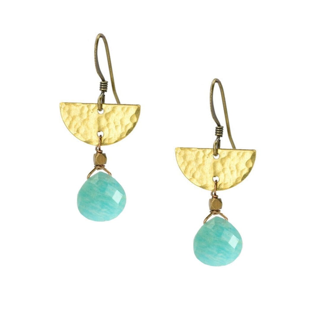 Edgy Petal Blue Amazonite Hammered Half Moon Boho Earrings