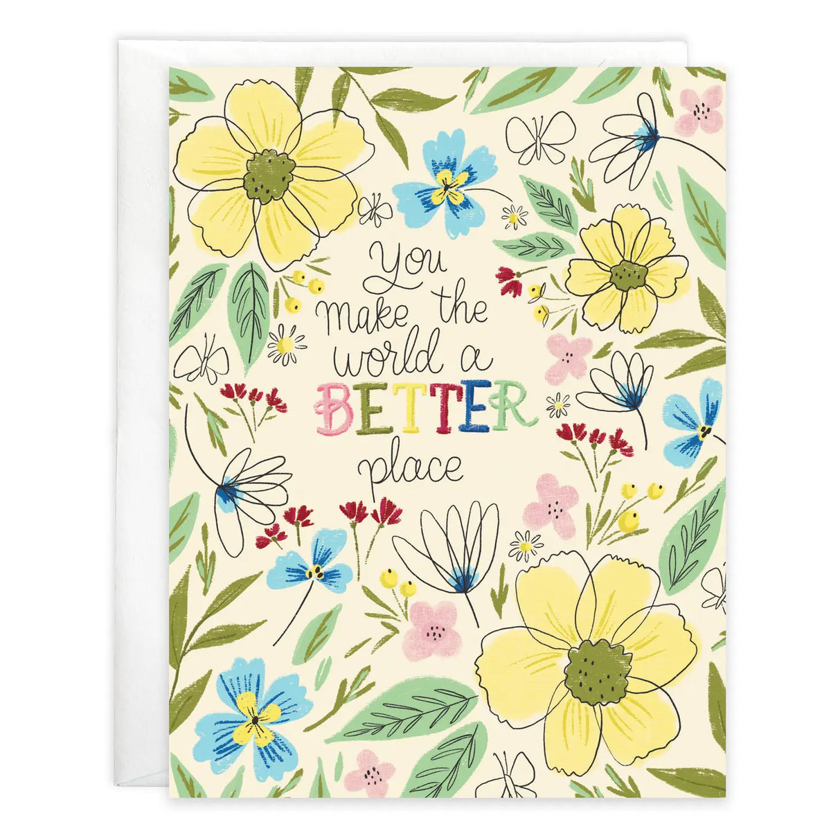 Yellow Happy Flowers Thinking Of You Greeting Card