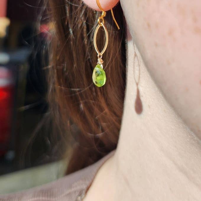 Edgy Petal Green Peridot Dainty Gold Marquis Earrings