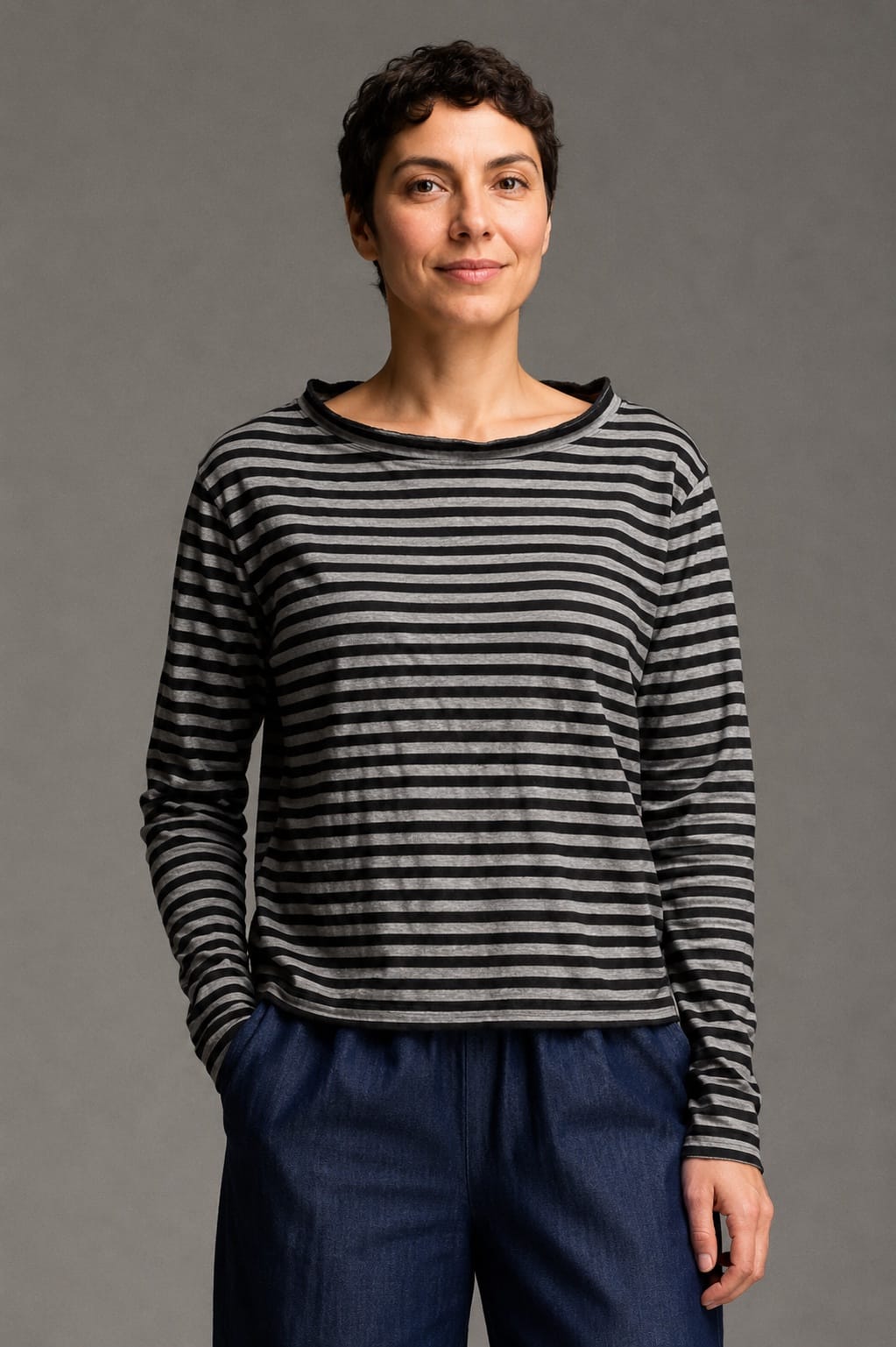 Cut Loose Black Stripe Boxy Mock Neck Top - Multiple Colors