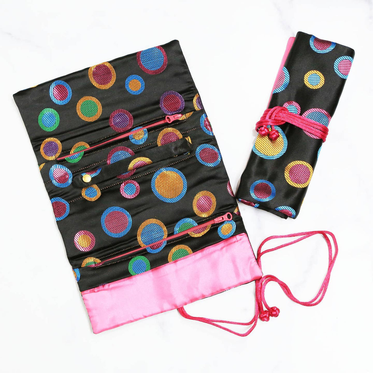 Silk Brocade Travel Jewelry Roll - Multiple Patterns