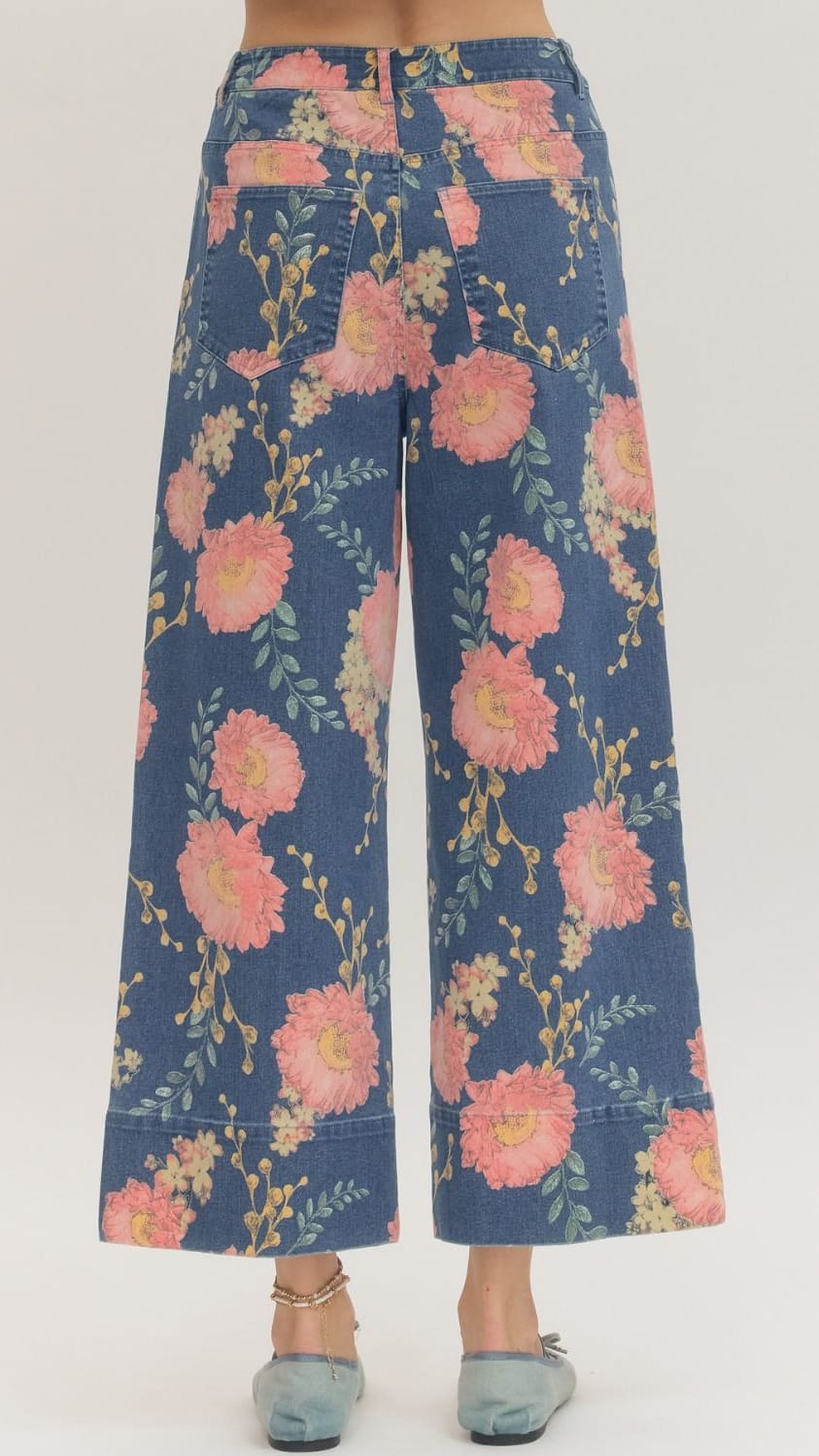 Floral Print Denim Pants