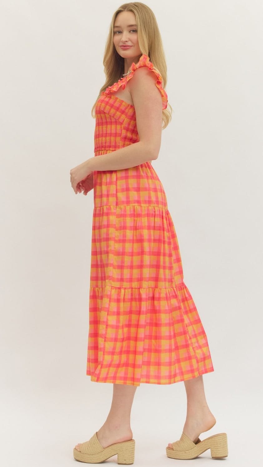 Plaid Smocked Maxi Dress