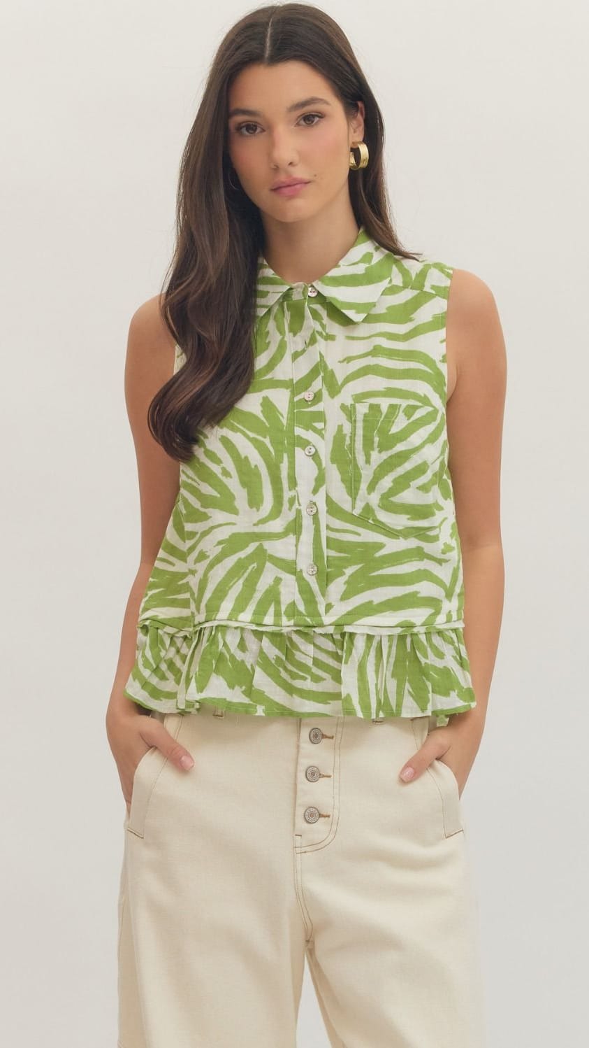 Collared Sleeveless Ruffle Top