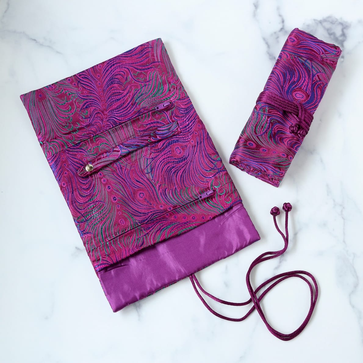 Silk Brocade Travel Jewelry Roll - Multiple Patterns