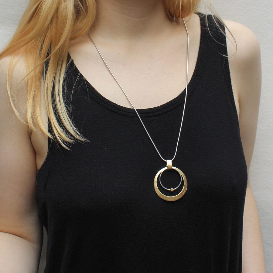 Marjorie Baer Cutout Disc with Ring and Bead Long Necklace - N9246D