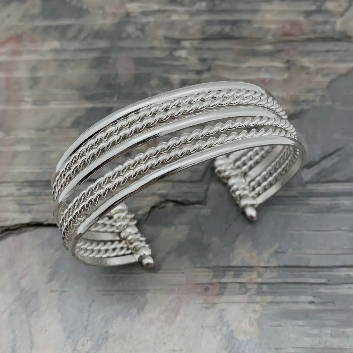 Anju Jewelry Silver Mixed Texture Cuff Bracelet